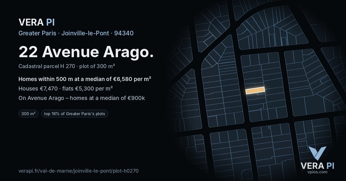 22 Avenue Arago, Joinville-le-Pont at night – the plot lit, the parcels around coloured by the prices near them