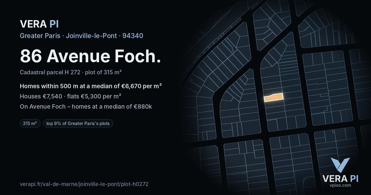 86 Avenue Foch, Joinville-le-Pont at night – the plot lit, the parcels around coloured by the prices near them