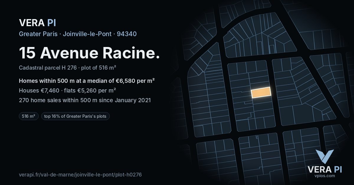 15 Avenue Racine, Joinville-le-Pont at night – the plot lit, the parcels around coloured by the prices near them