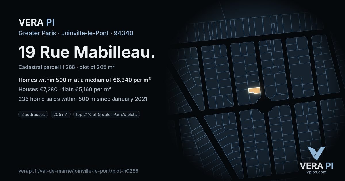 19 Rue Mabilleau, Joinville-le-Pont at night – the plot lit, the parcels around coloured by the prices near them