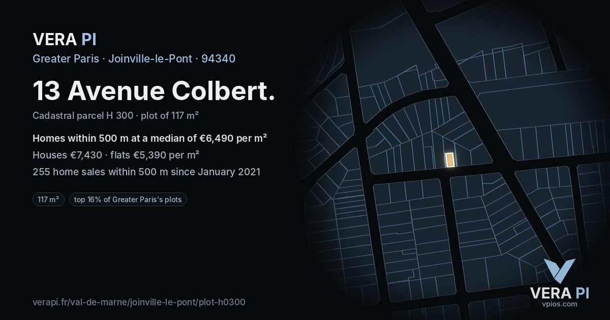 13 Avenue Colbert, Joinville-le-Pont at night – the plot lit, the parcels around coloured by the prices near them