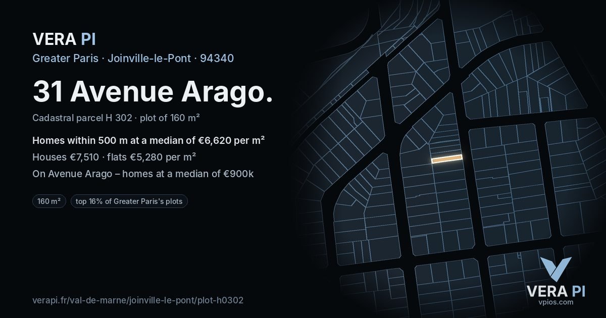 31 Avenue Arago, Joinville-le-Pont at night – the plot lit, the parcels around coloured by the prices near them