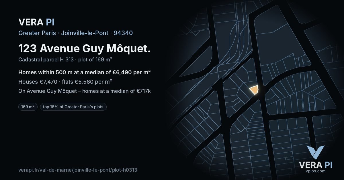 123 Avenue Guy Môquet, Joinville-le-Pont at night – the plot lit, the parcels around coloured by the prices near them