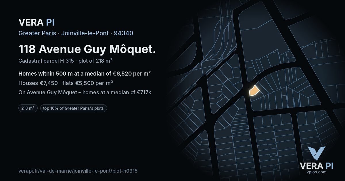 118 Avenue Guy Môquet, Joinville-le-Pont at night – the plot lit, the parcels around coloured by the prices near them