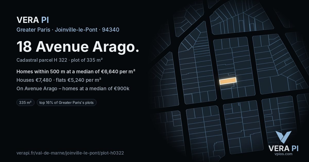 18 Avenue Arago, Joinville-le-Pont at night – the plot lit, the parcels around coloured by the prices near them