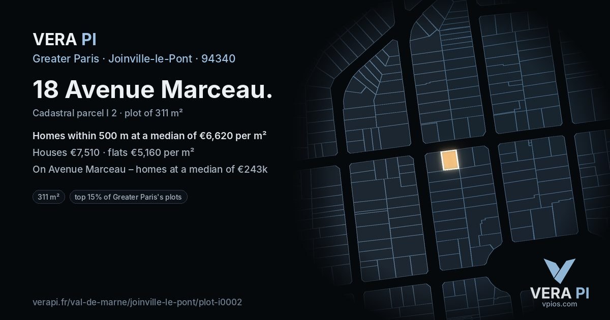 18 Avenue Marceau, Joinville-le-Pont at night – the plot lit, the parcels around coloured by the prices near them