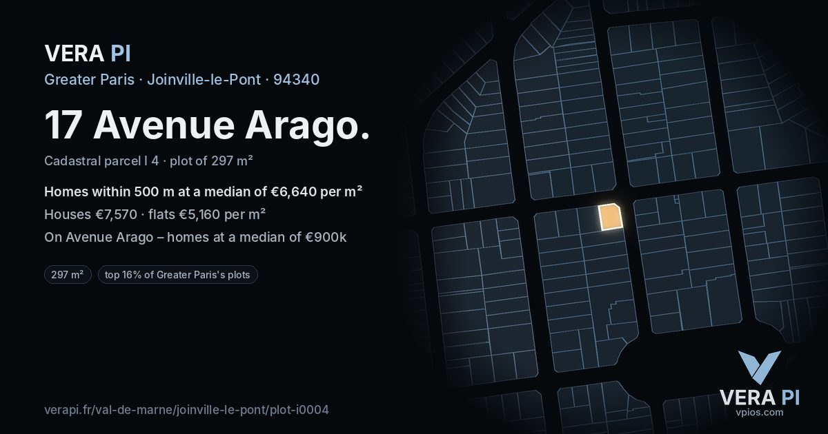 17 Avenue Arago, Joinville-le-Pont at night – the plot lit, the parcels around coloured by the prices near them