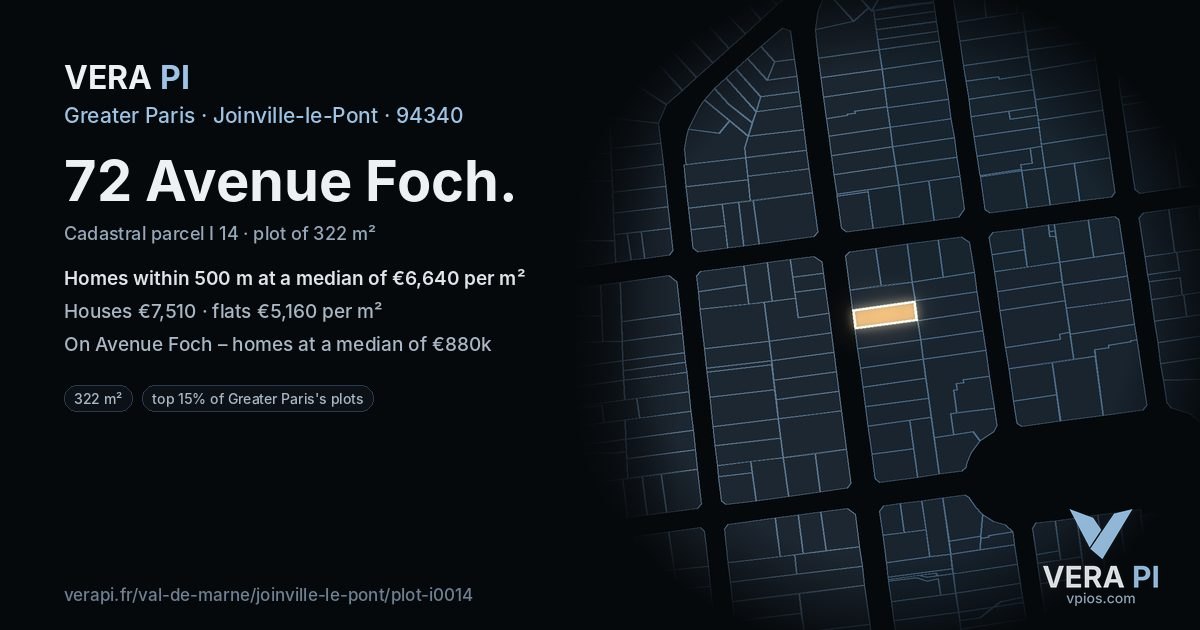 72 Avenue Foch, Joinville-le-Pont at night – the plot lit, the parcels around coloured by the prices near them