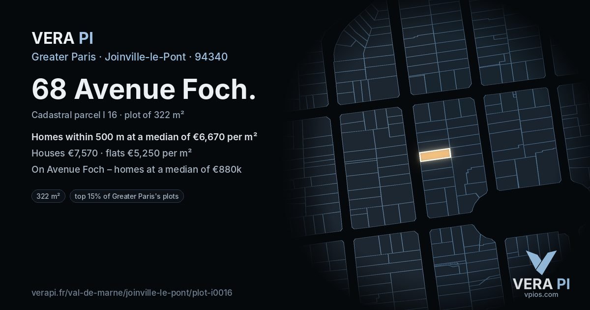 68 Avenue Foch, Joinville-le-Pont at night – the plot lit, the parcels around coloured by the prices near them