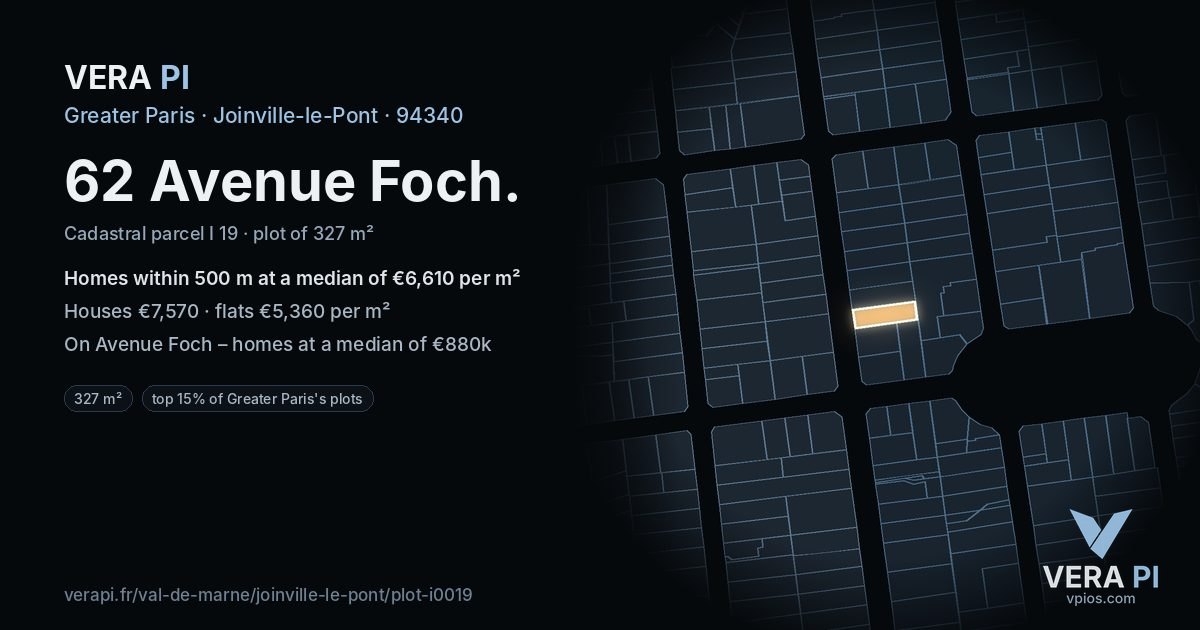62 Avenue Foch, Joinville-le-Pont at night – the plot lit, the parcels around coloured by the prices near them