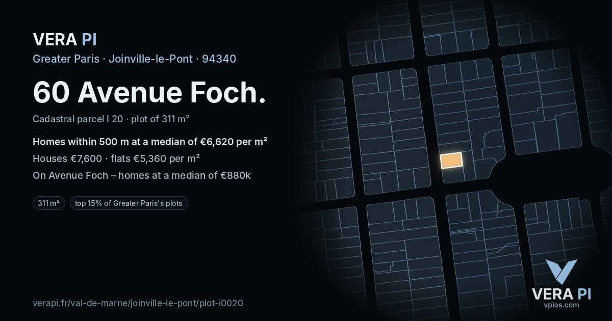 60 Avenue Foch, Joinville-le-Pont at night – the plot lit, the parcels around coloured by the prices near them