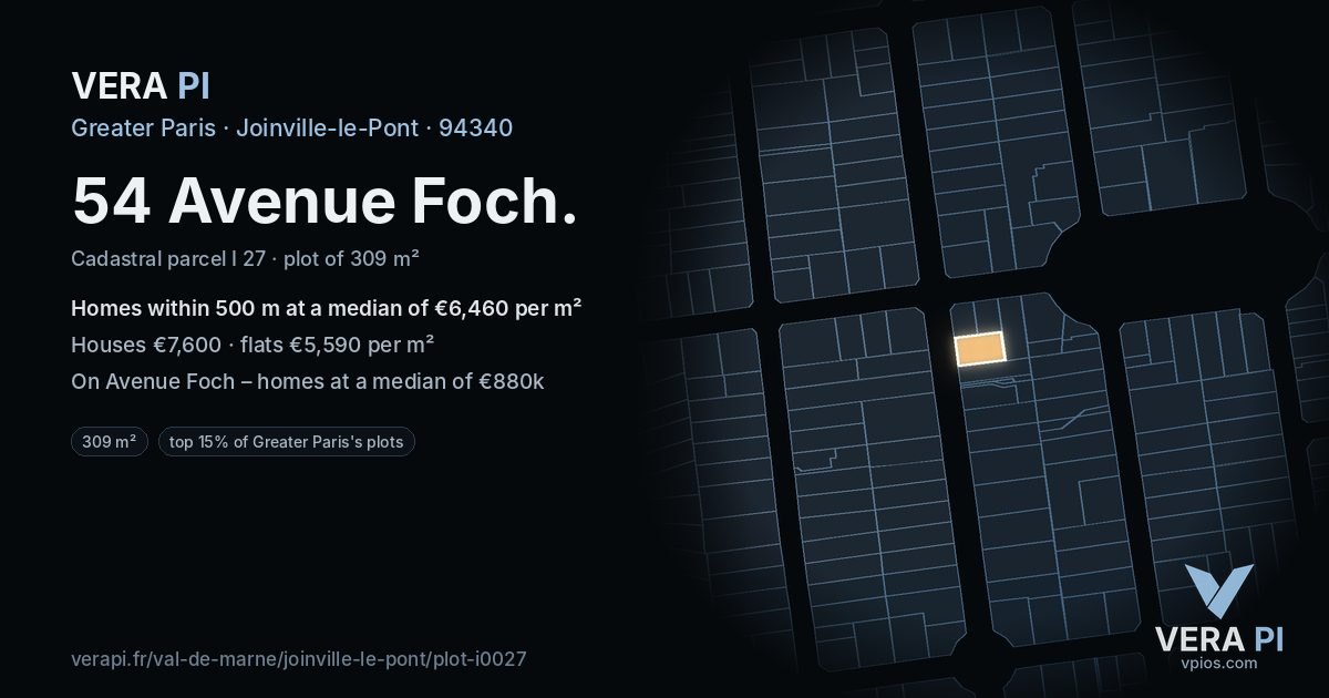 54 Avenue Foch, Joinville-le-Pont at night – the plot lit, the parcels around coloured by the prices near them
