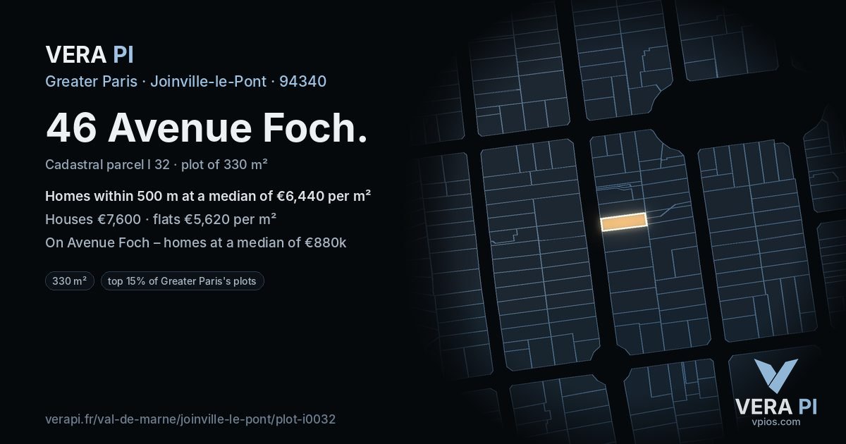 46 Avenue Foch, Joinville-le-Pont at night – the plot lit, the parcels around coloured by the prices near them