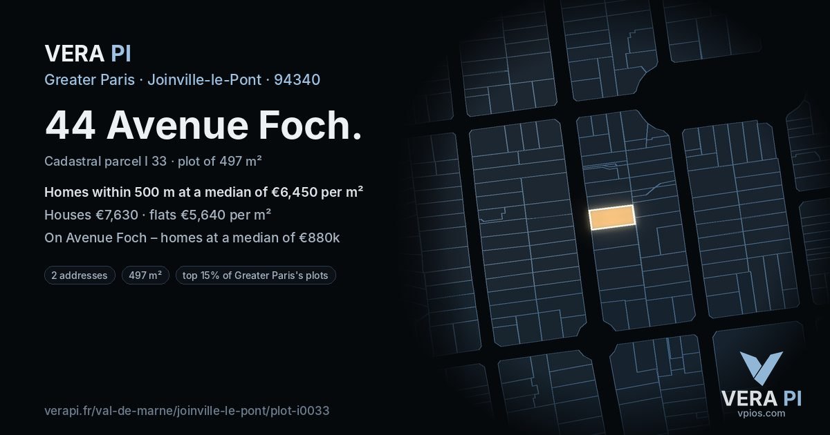 44 Avenue Foch, Joinville-le-Pont at night – the plot lit, the parcels around coloured by the prices near them