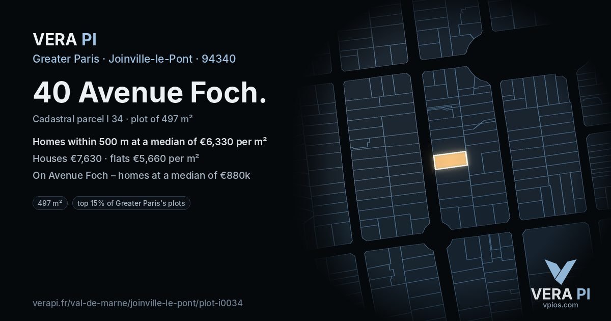40 Avenue Foch, Joinville-le-Pont at night – the plot lit, the parcels around coloured by the prices near them