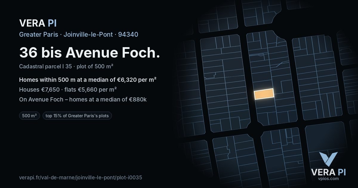 36 bis Avenue Foch, Joinville-le-Pont at night – the plot lit, the parcels around coloured by the prices near them