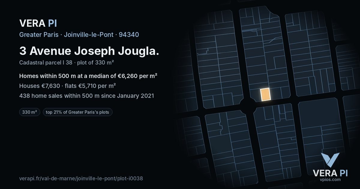 3 Avenue Joseph Jougla, Joinville-le-Pont at night – the plot lit, the parcels around coloured by the prices near them