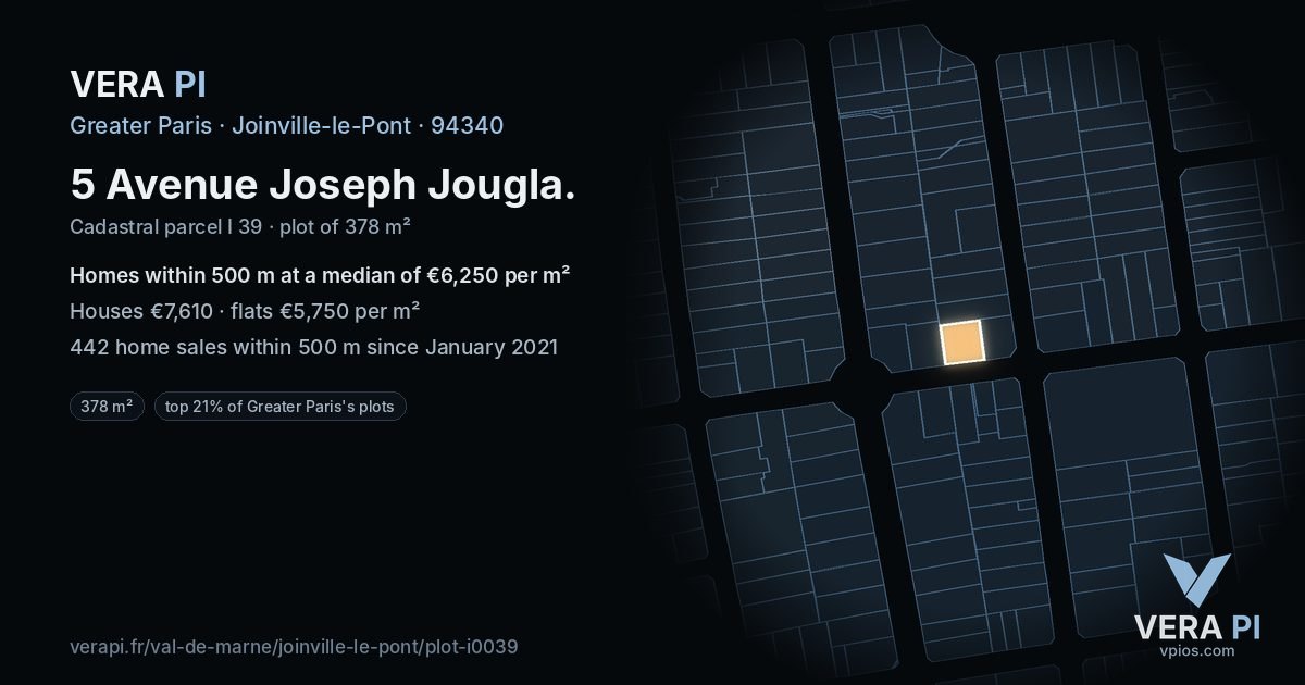 5 Avenue Joseph Jougla, Joinville-le-Pont at night – the plot lit, the parcels around coloured by the prices near them