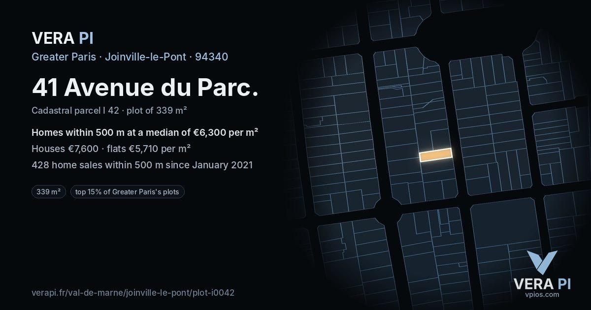 41 Avenue du Parc, Joinville-le-Pont at night – the plot lit, the parcels around coloured by the prices near them