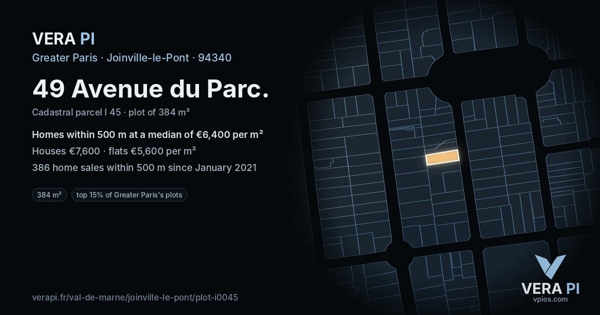 49 Avenue du Parc, Joinville-le-Pont at night – the plot lit, the parcels around coloured by the prices near them