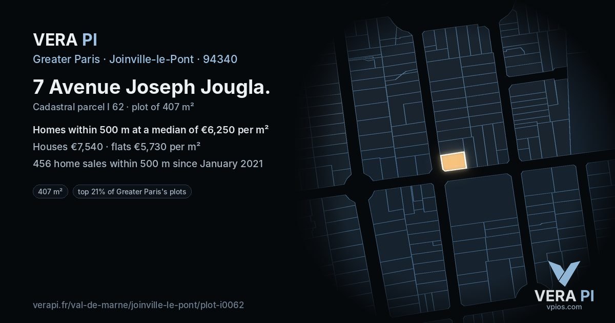 7 Avenue Joseph Jougla, Joinville-le-Pont at night – the plot lit, the parcels around coloured by the prices near them