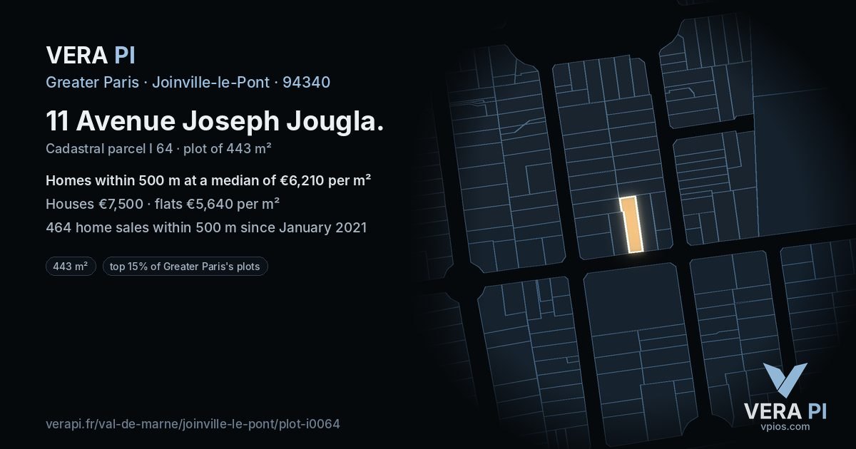 11 Avenue Joseph Jougla, Joinville-le-Pont at night – the plot lit, the parcels around coloured by the prices near them