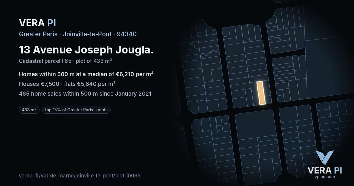 13 Avenue Joseph Jougla, Joinville-le-Pont at night – the plot lit, the parcels around coloured by the prices near them