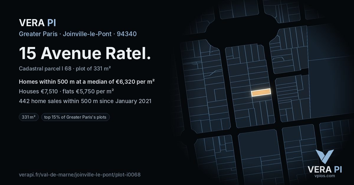 15 Avenue Ratel, Joinville-le-Pont at night – the plot lit, the parcels around coloured by the prices near them