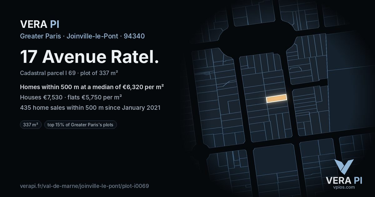 17 Avenue Ratel, Joinville-le-Pont at night – the plot lit, the parcels around coloured by the prices near them