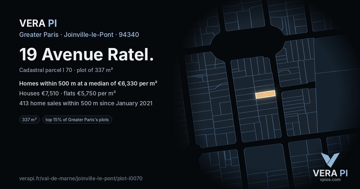 19 Avenue Ratel, Joinville-le-Pont at night – the plot lit, the parcels around coloured by the prices near them