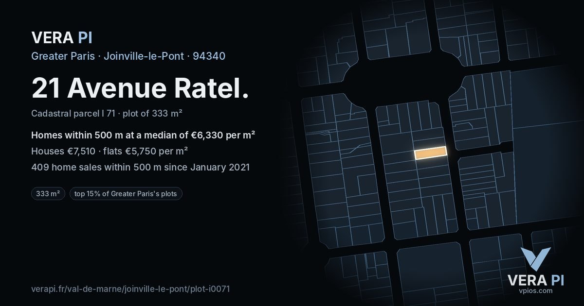 21 Avenue Ratel, Joinville-le-Pont at night – the plot lit, the parcels around coloured by the prices near them
