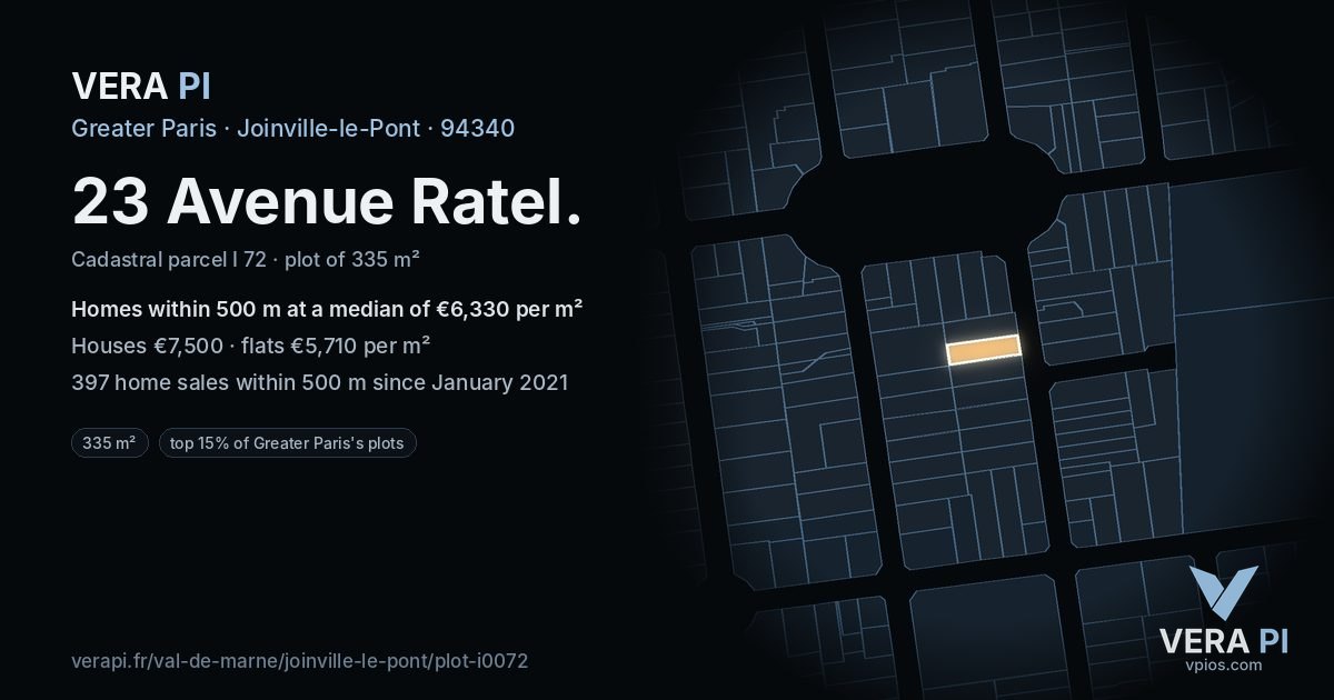 23 Avenue Ratel, Joinville-le-Pont at night – the plot lit, the parcels around coloured by the prices near them