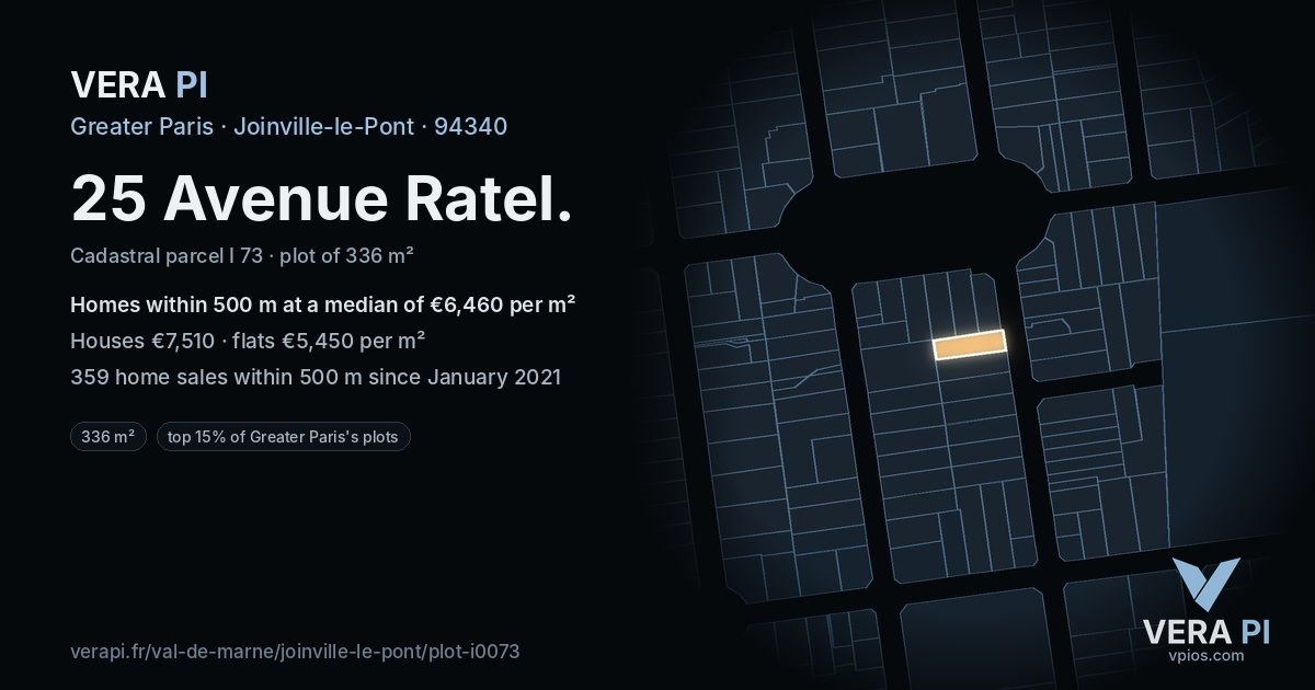 25 Avenue Ratel, Joinville-le-Pont at night – the plot lit, the parcels around coloured by the prices near them