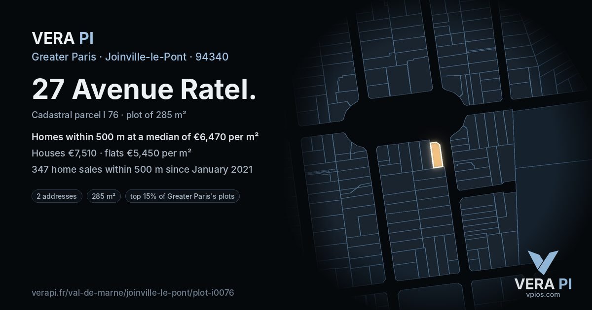 27 Avenue Ratel, Joinville-le-Pont at night – the plot lit, the parcels around coloured by the prices near them