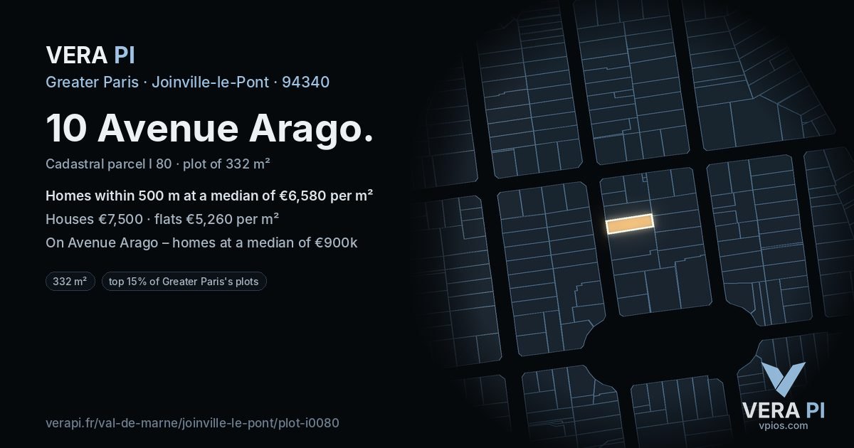 10 Avenue Arago, Joinville-le-Pont at night – the plot lit, the parcels around coloured by the prices near them