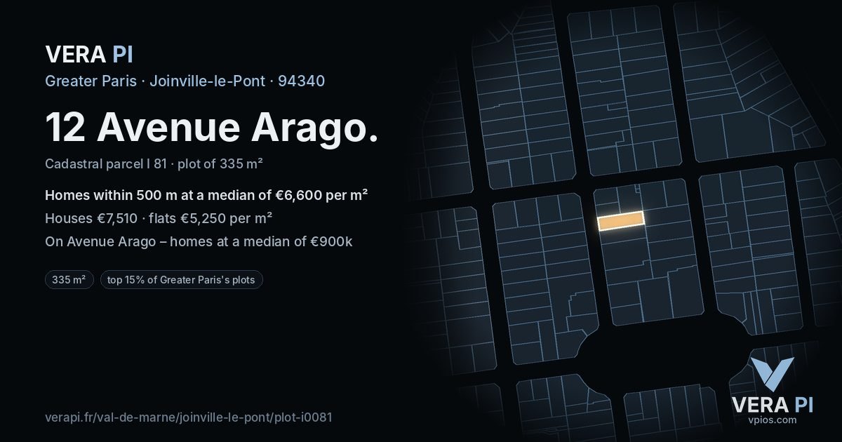 12 Avenue Arago, Joinville-le-Pont at night – the plot lit, the parcels around coloured by the prices near them