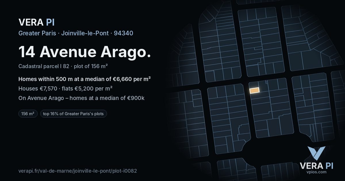 14 Avenue Arago, Joinville-le-Pont at night – the plot lit, the parcels around coloured by the prices near them