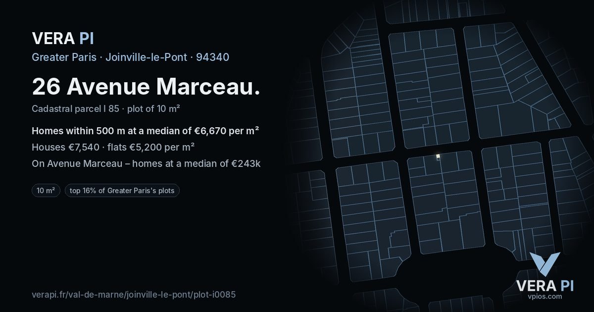 26 Avenue Marceau, Joinville-le-Pont at night – the plot lit, the parcels around coloured by the prices near them