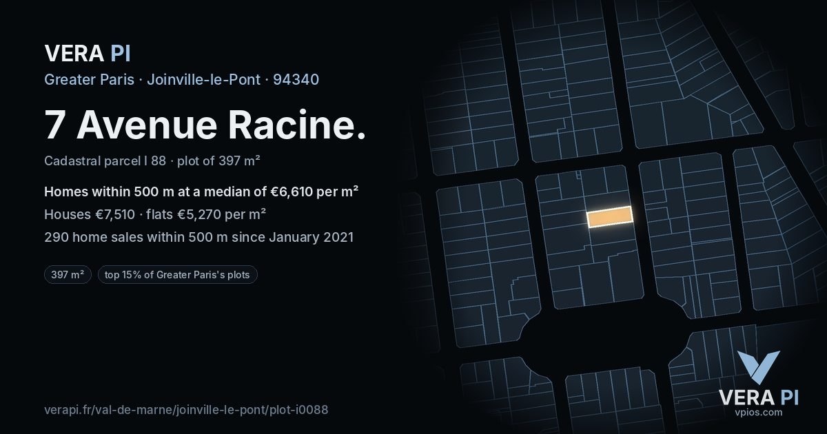 7 Avenue Racine, Joinville-le-Pont at night – the plot lit, the parcels around coloured by the prices near them
