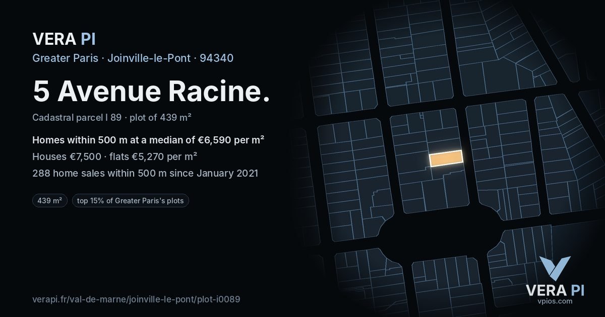 5 Avenue Racine, Joinville-le-Pont at night – the plot lit, the parcels around coloured by the prices near them
