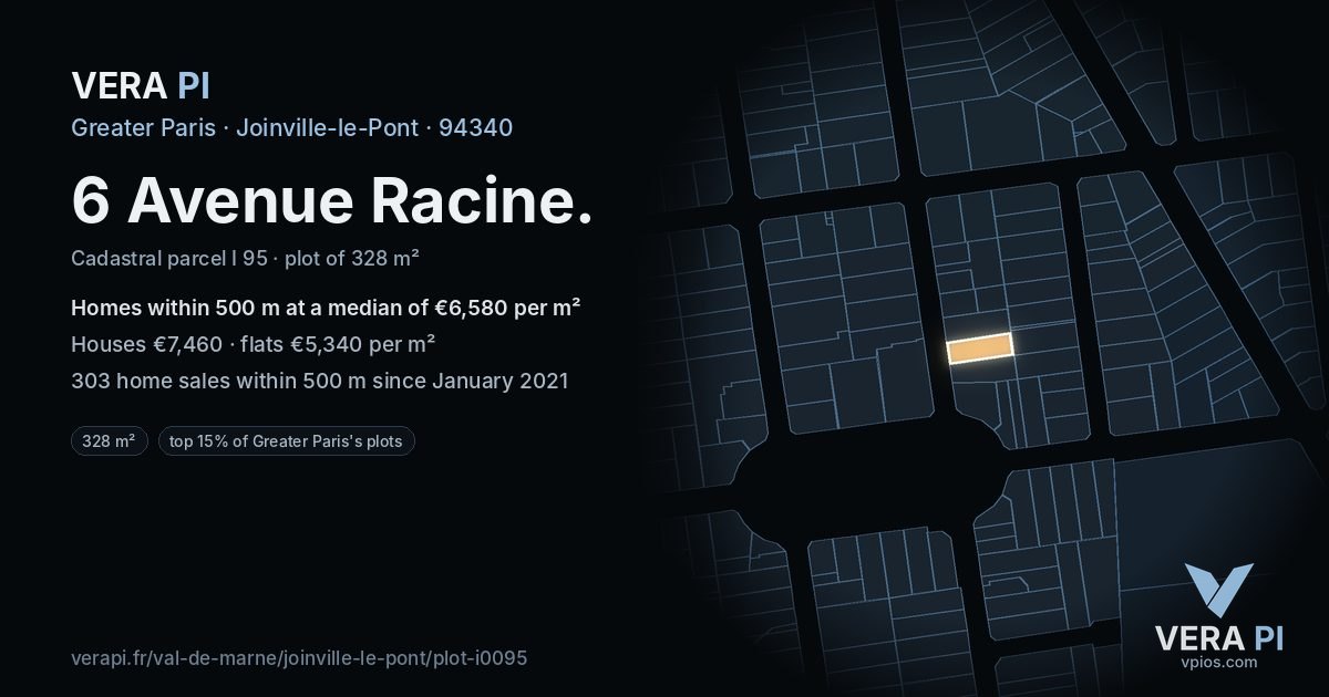 6 Avenue Racine, Joinville-le-Pont at night – the plot lit, the parcels around coloured by the prices near them