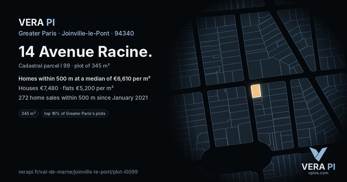 14 Avenue Racine, Joinville-le-Pont at night – the plot lit, the parcels around coloured by the prices near them