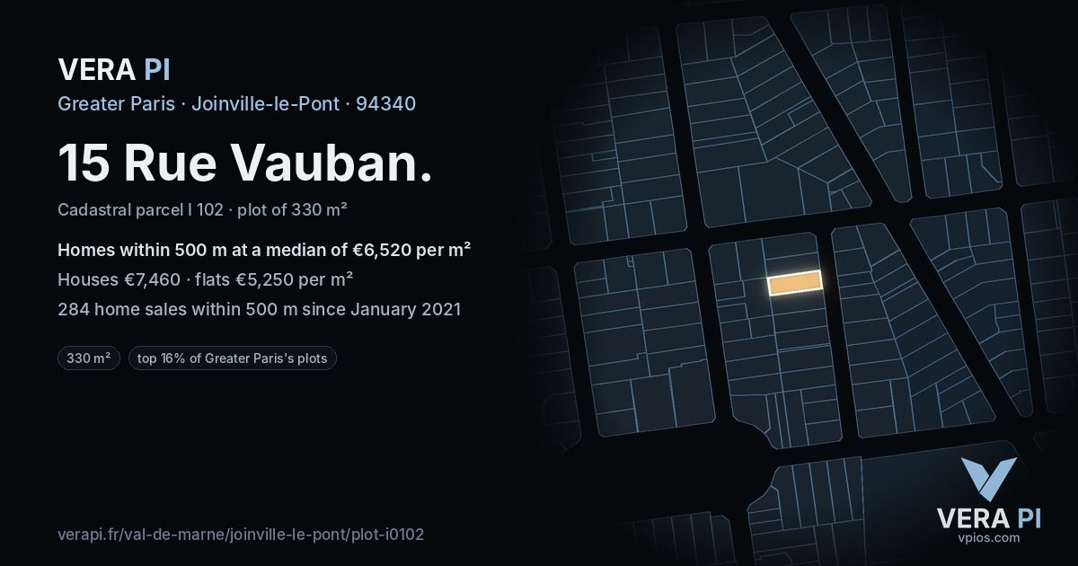 15 Rue Vauban, Joinville-le-Pont at night – the plot lit, the parcels around coloured by the prices near them