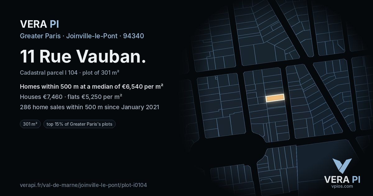 11 Rue Vauban, Joinville-le-Pont at night – the plot lit, the parcels around coloured by the prices near them