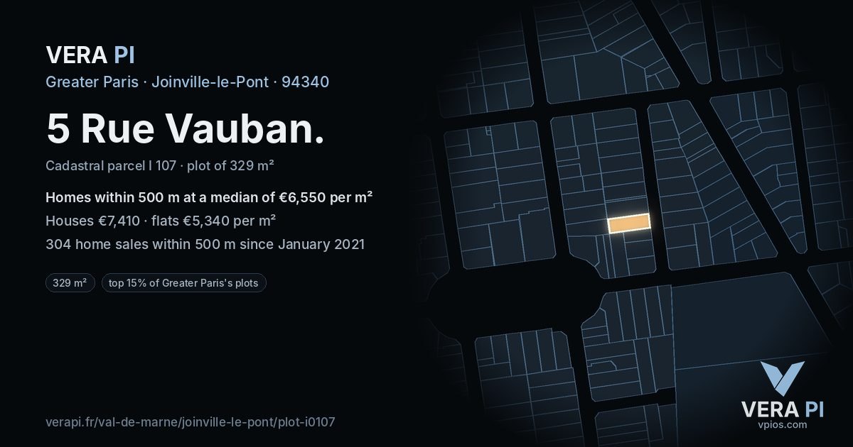 5 Rue Vauban, Joinville-le-Pont at night – the plot lit, the parcels around coloured by the prices near them
