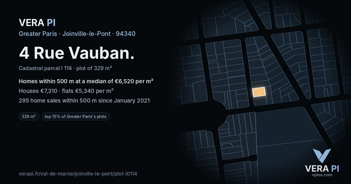 4 Rue Vauban, Joinville-le-Pont at night – the plot lit, the parcels around coloured by the prices near them