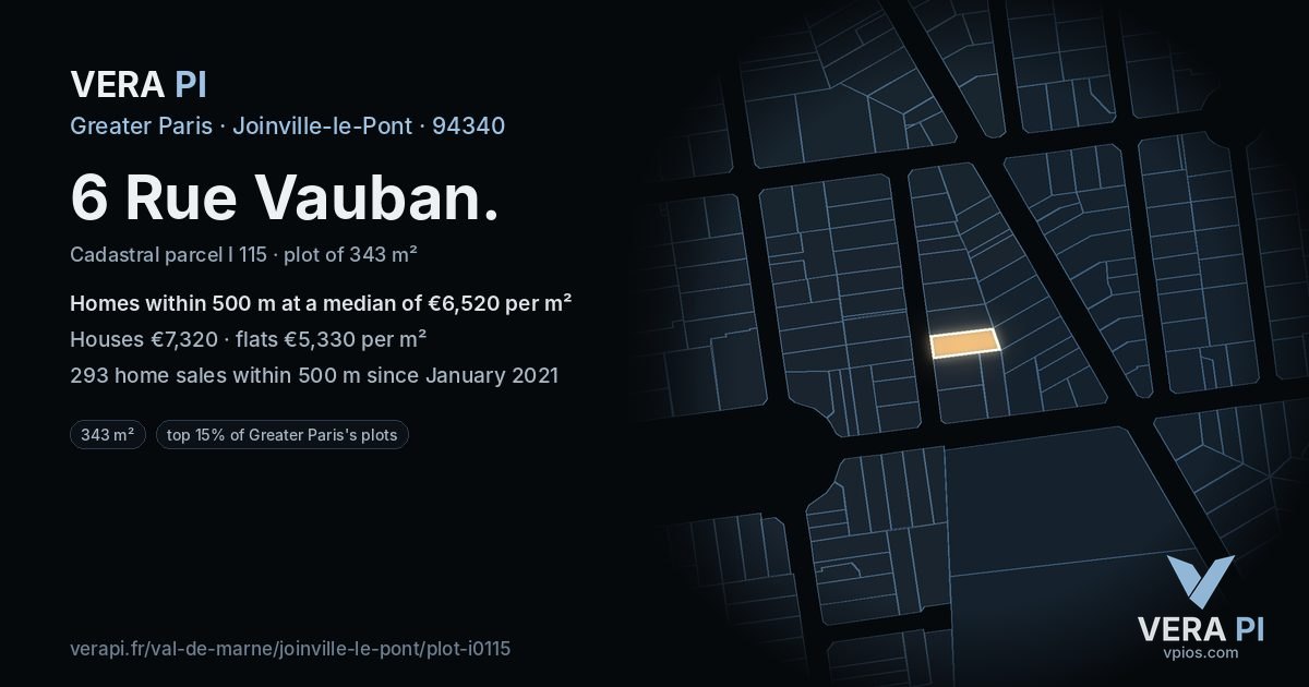 6 Rue Vauban, Joinville-le-Pont at night – the plot lit, the parcels around coloured by the prices near them