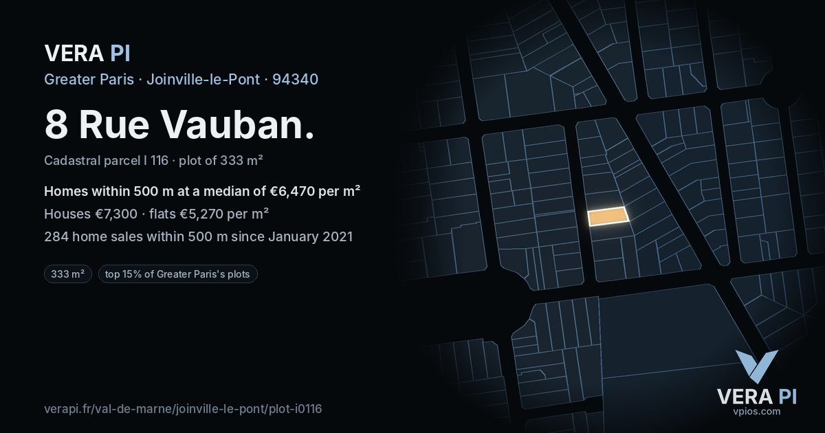 8 Rue Vauban, Joinville-le-Pont at night – the plot lit, the parcels around coloured by the prices near them