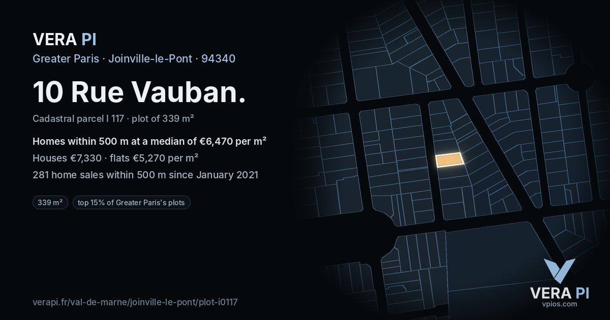10 Rue Vauban, Joinville-le-Pont at night – the plot lit, the parcels around coloured by the prices near them