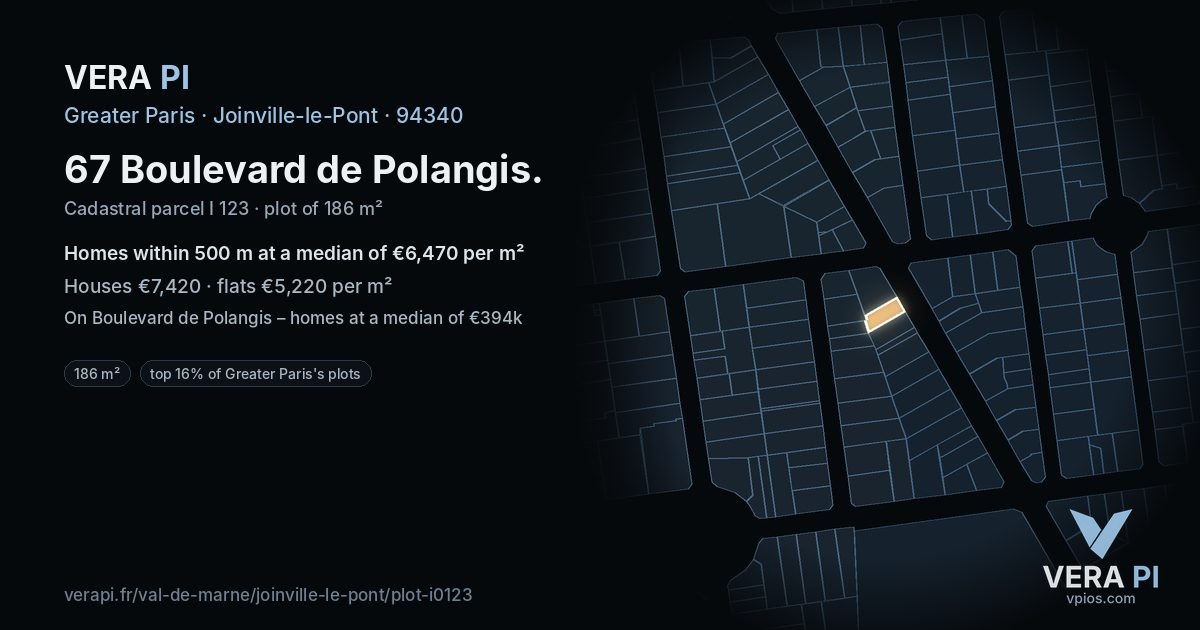 67 Boulevard de Polangis, Joinville-le-Pont at night – the plot lit, the parcels around coloured by the prices near them